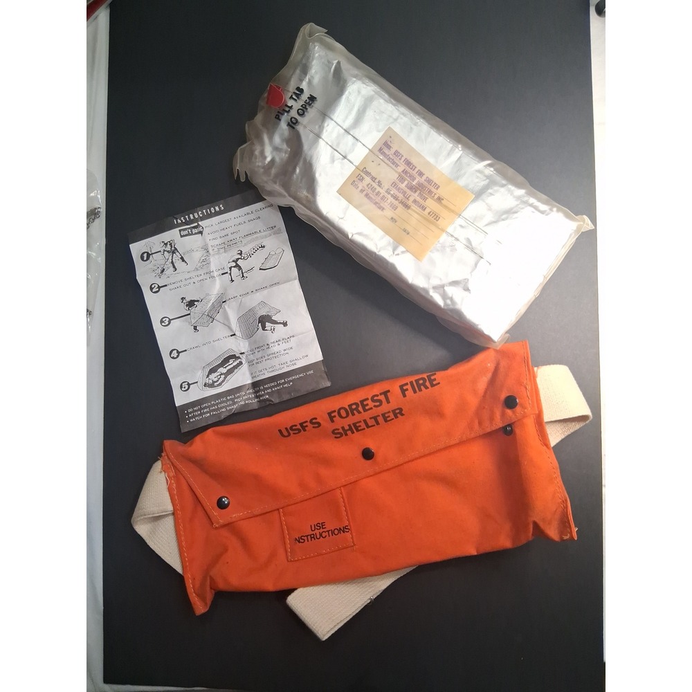 Vintage 1978 USFS Forest Fire Shelter Kit Anchor Industries Orange Sealed Case